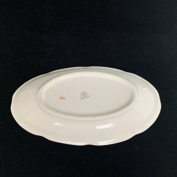 BK Titov Veles Jugo Porcelain Serving Bowl Oval Floral Gold Trim Yugoslavia Chip - Picture 7 of 10